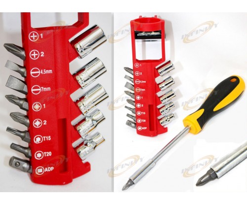 15 PC Screwdriver Construction Belt Holder On Tool Kit Set W/ Bits And Belt Loop